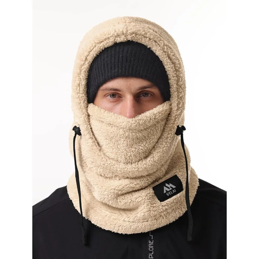 Women's Beige Winter Face Masks Windproof Scarf Cold Weather Hat Neck Warmer